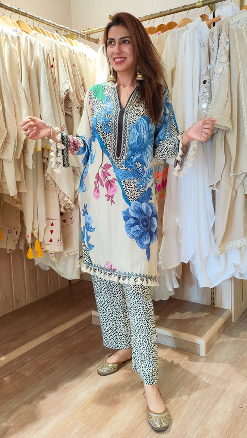 Hand Embroidery Floral Coord Set